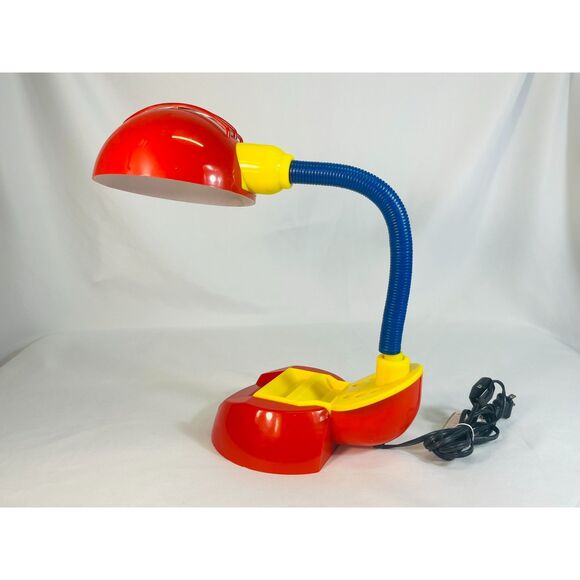 Vtg 1980s Postmodern Memphis Style Tricolor Plastic Desk Lamp Gooseneck - Picture 1 of 12